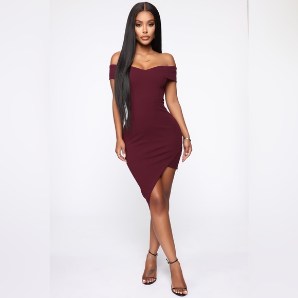 Fashion Nova Dresses & Skirts - Fashion Nova Asymmetrical Burgundy Dress